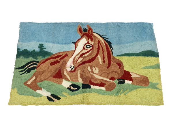 Vintage Hooked Horse Rug 2'9" x 4'